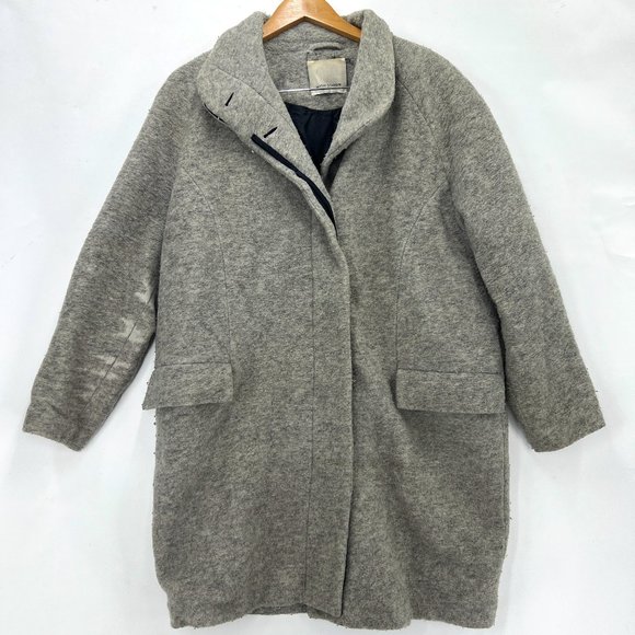 SAMSOE & SAMSOE Women's Designer Gray Front Button Long Pea Coat Oversized  M - Picture 1 of 10
